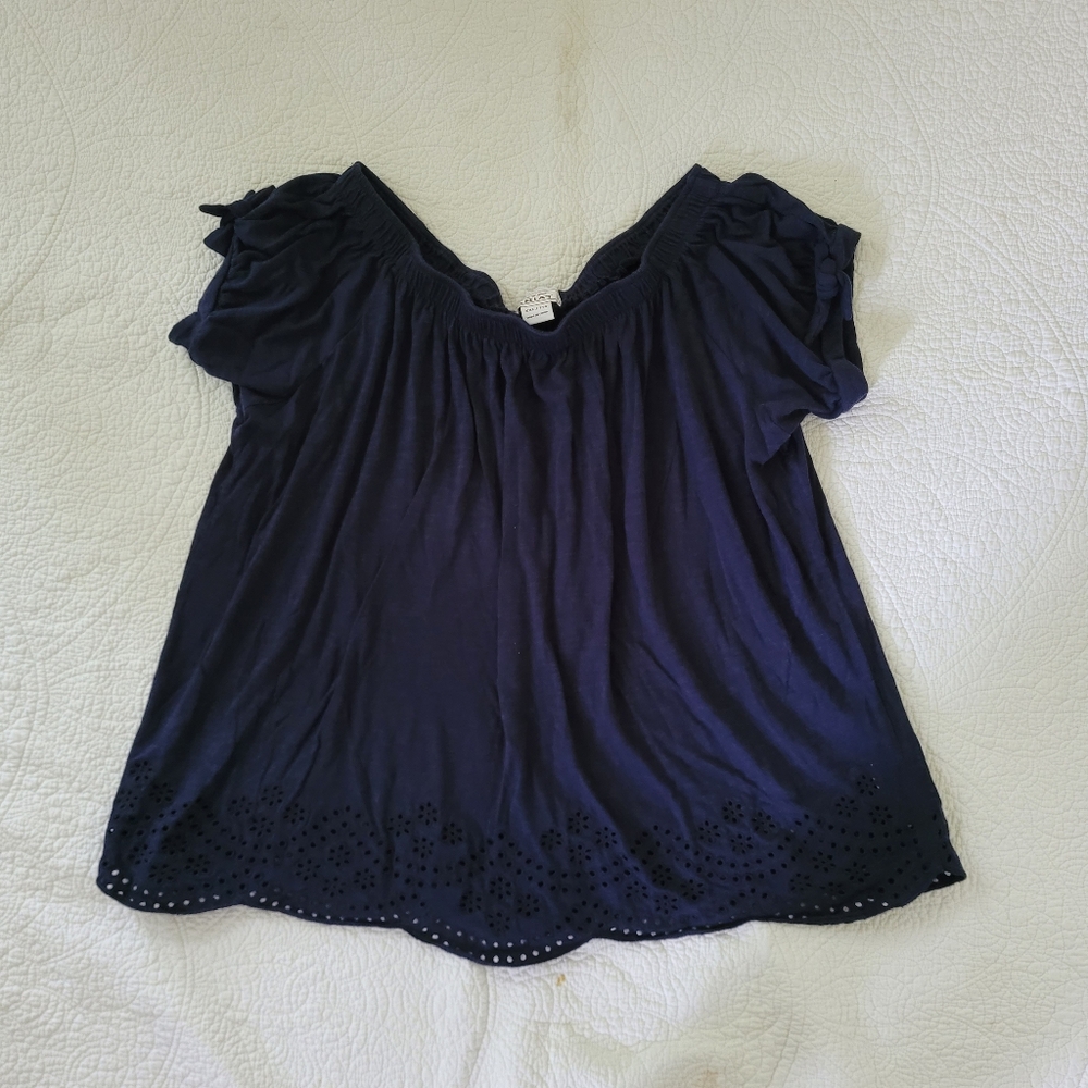Ariat Glam Tunic Peasant Top Flowy Boho Blouse Crochet Lace Navy Blue Si…